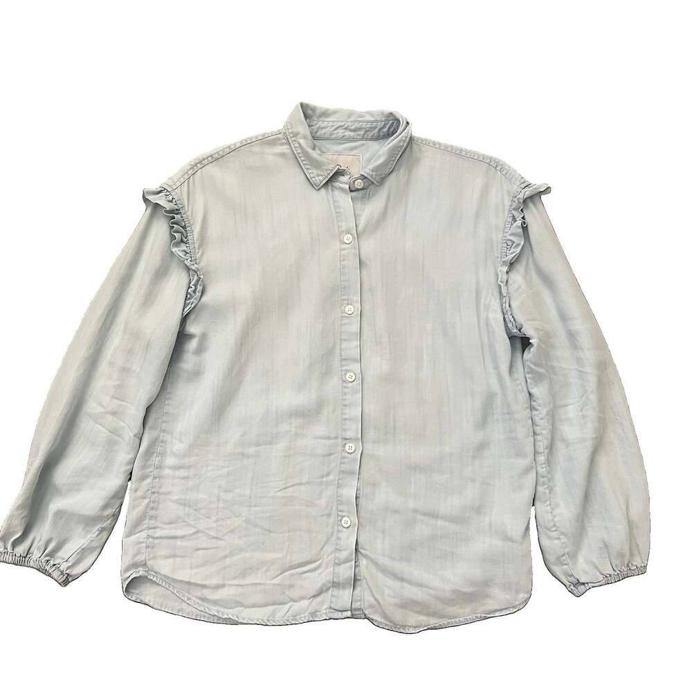 RAILS Willow Chambray Light Vintage Blue Ruffle Button Down Blouse Size XS